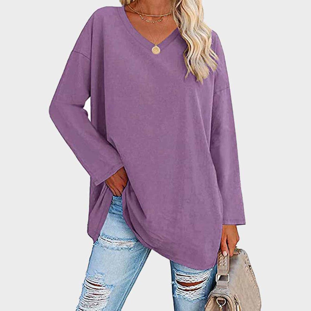 Laura – Damen Longshirt mit V-Ausschnitt und lockerer Passform