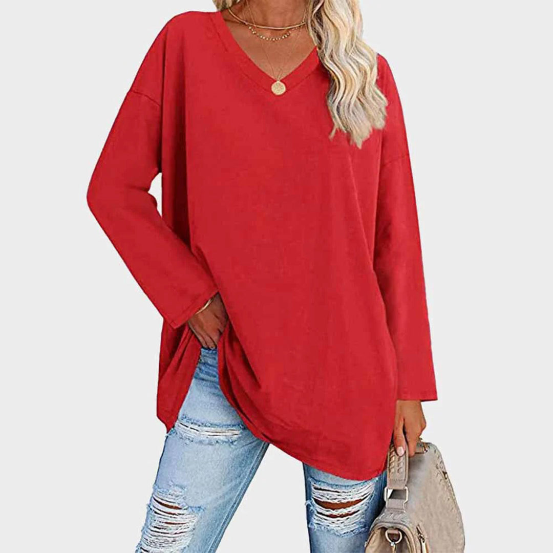 Laura – Damen Longshirt mit V-Ausschnitt und lockerer Passform