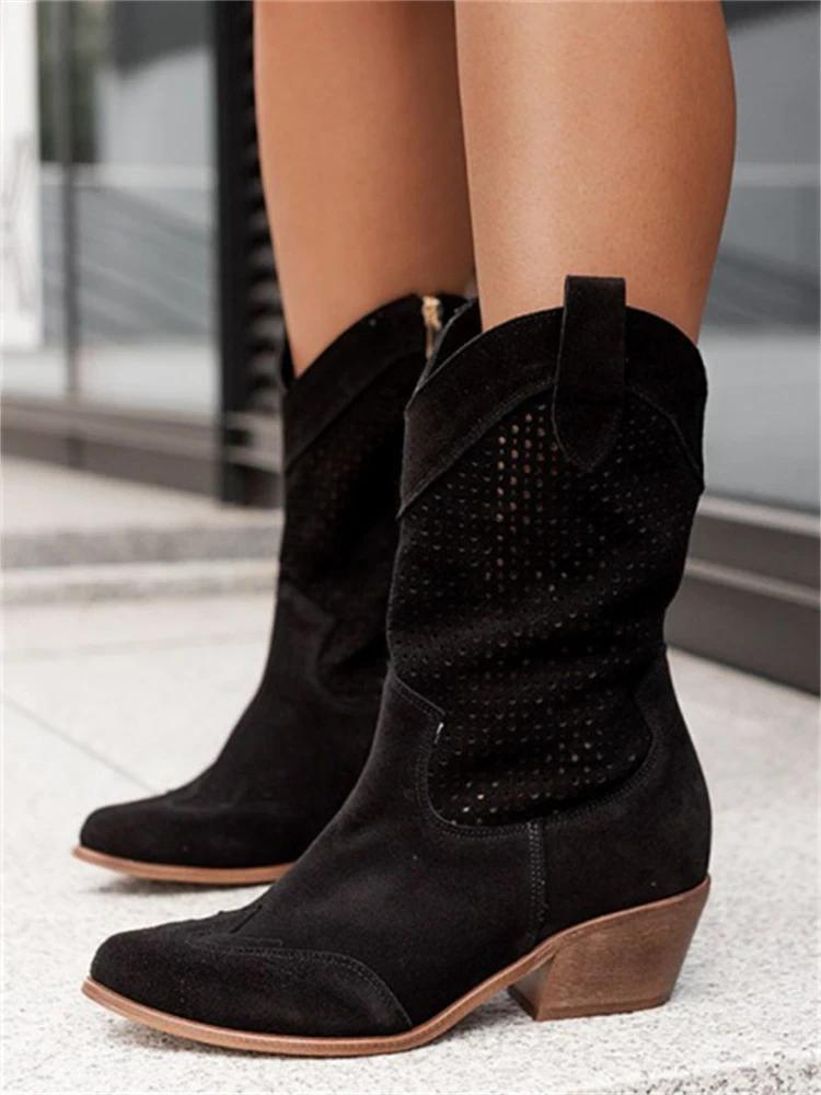 Reverie – Damen Leder-Cowboystiefel mit Lochmuster