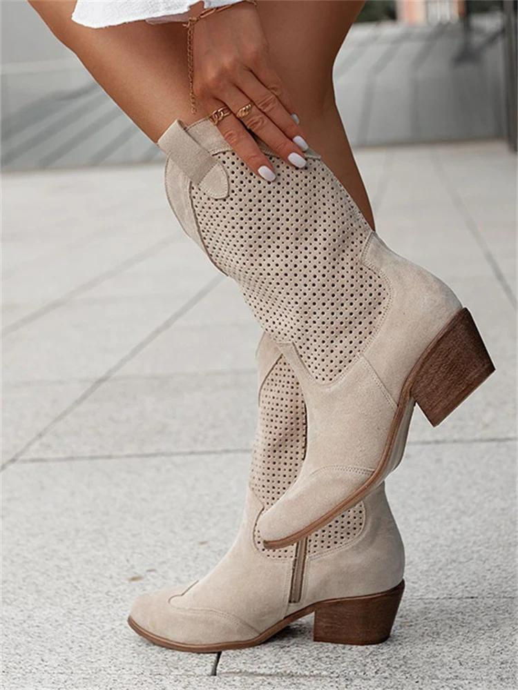 Reverie – Damen Leder-Cowboystiefel mit Lochmuster