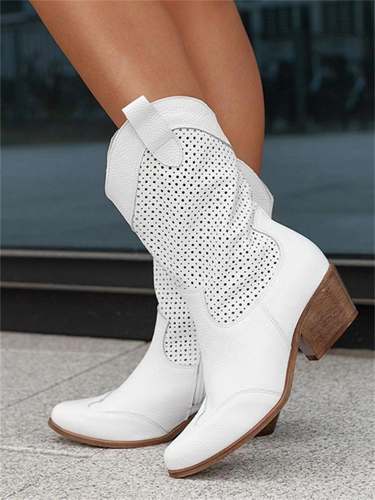 Reverie – Damen Leder-Cowboystiefel mit Lochmuster