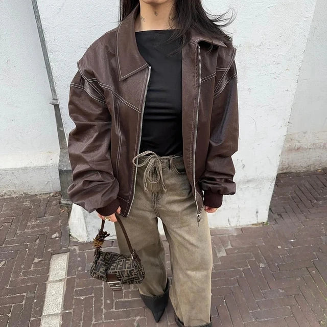 Lena - Damen Oversize Jacke mit Reißverschluss