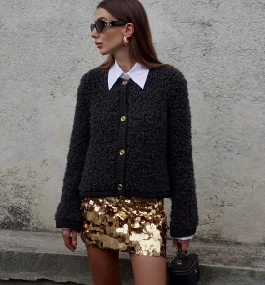 Alessia - Damen Teddyjacke mit Knopfleiste