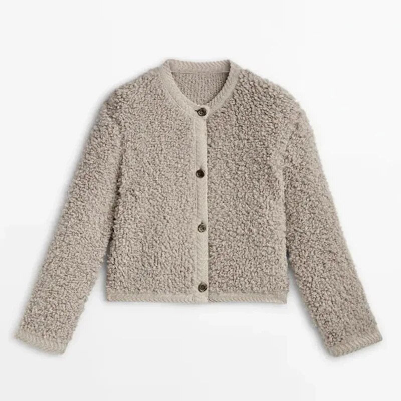 Alessia - Damen Teddyjacke mit Knopfleiste