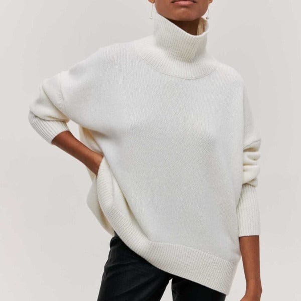 Camila - Jersey oversize de cuello alto en color camel para mujer