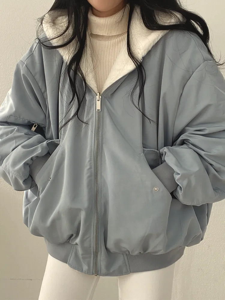 Samira - Damen Oversize Winterjacke mit Fellfutter