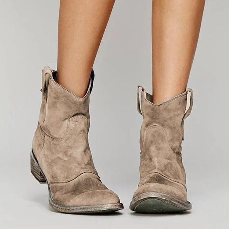 Damen Cowboy Stiefeletten – Wildlederoptik mit Blockabsatz