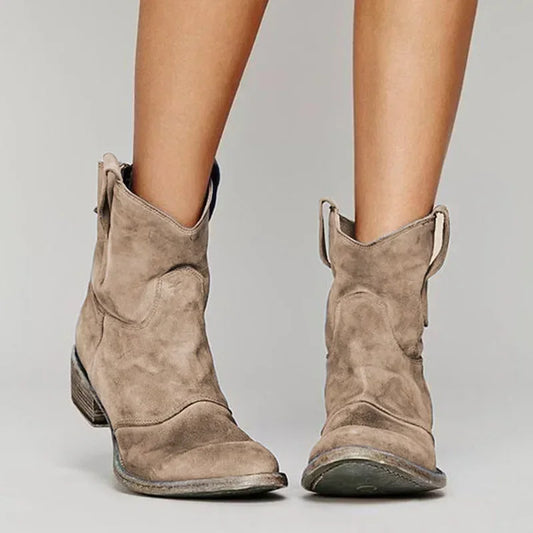 Damen Cowboy Stiefeletten – Wildlederoptik mit Blockabsatz