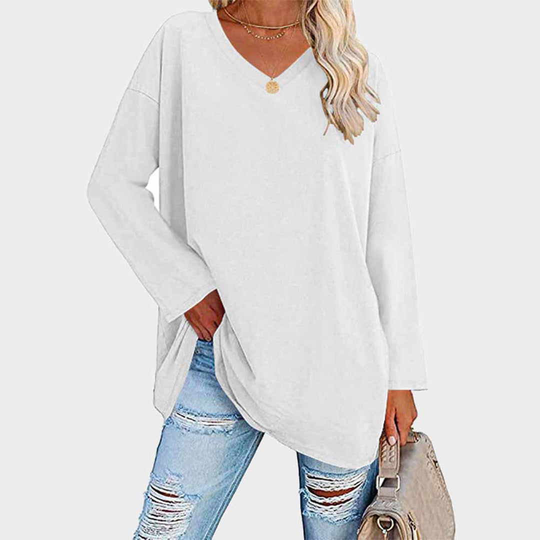 Laura – Damen Longshirt mit V-Ausschnitt und lockerer Passform