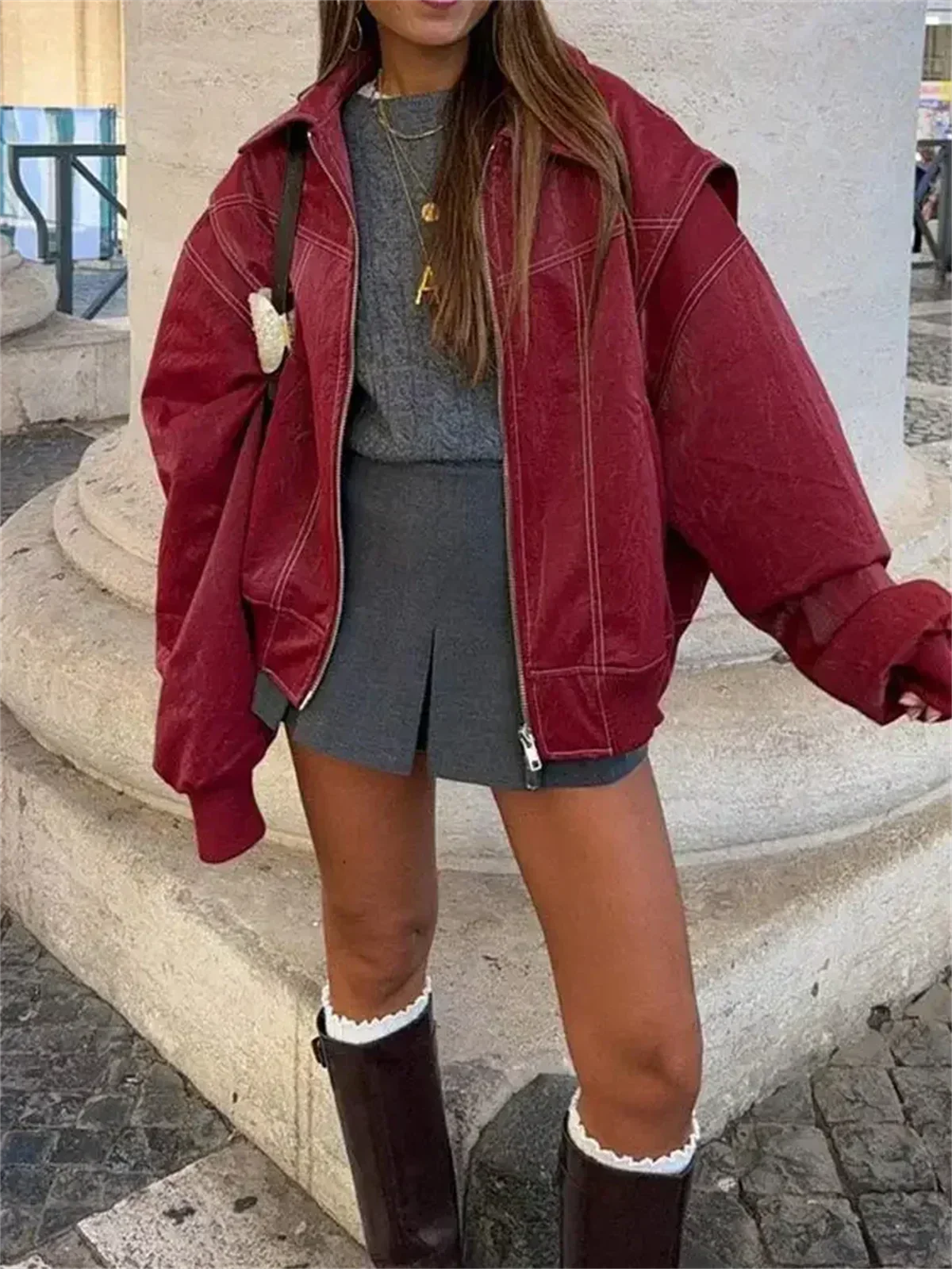 Lena - Damen Oversize Jacke mit Reißverschluss