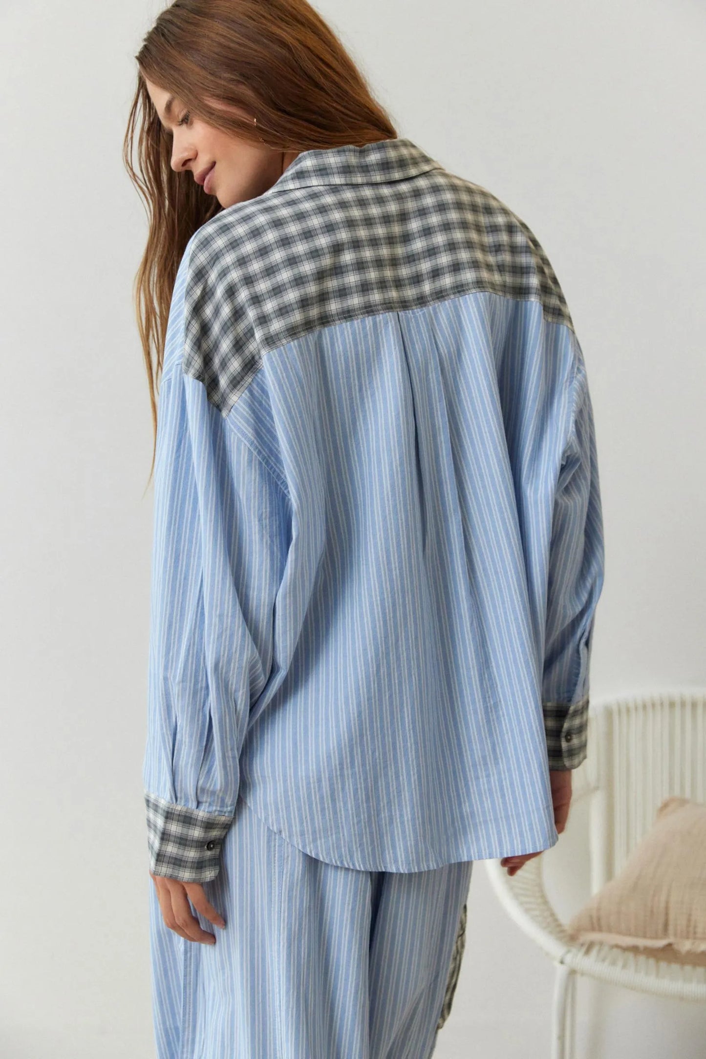 Nora – Damen Pyjama Set mit Hemd und Hose im Streifenmuster