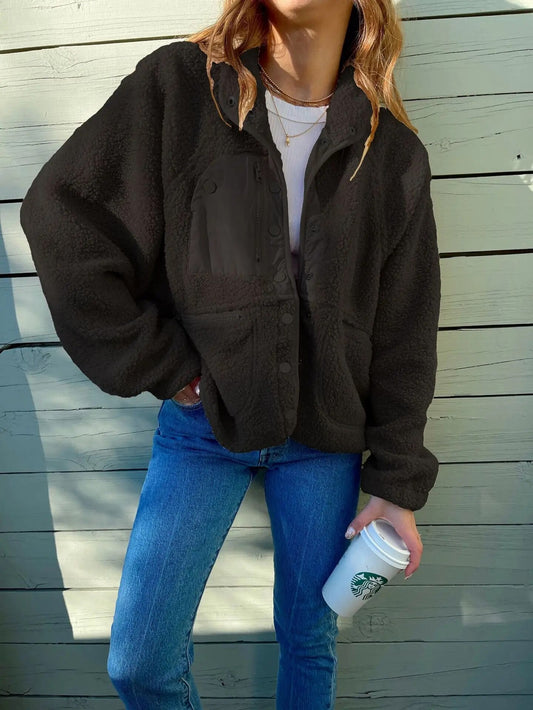 Nova - Damen Teddyjacke mit Knopfleiste und Taschen