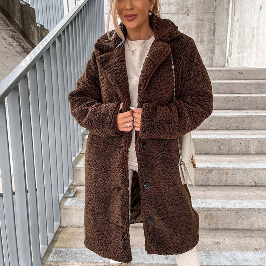 Leonie - Damen Teddy-Mantel langarm Knopfleiste Winter elegant