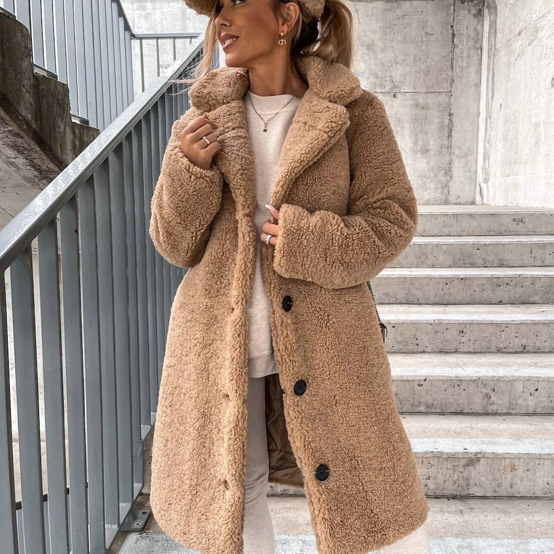 Leonie - Damen Teddy-Mantel langarm Knopfleiste Winter elegant