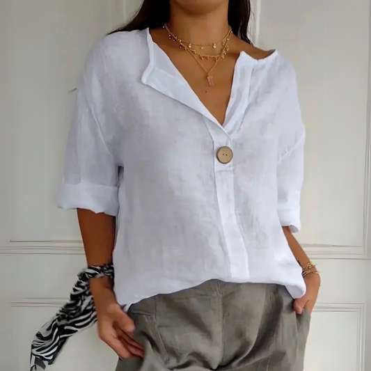Fredrika grüne elegante Leinenbluse für Damen, mit erfrischendem Grünton und atmungsaktivem Leinenstoff für den Alltag