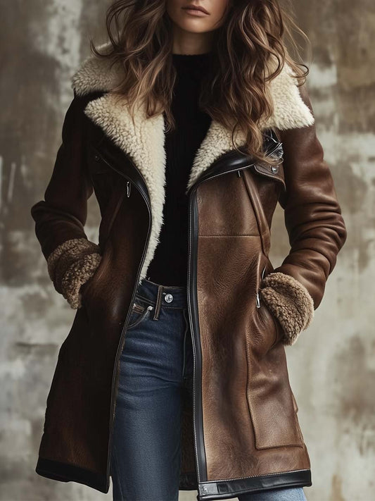Hannah - Damen Lammfell Lederjacke mit Fellkragen
