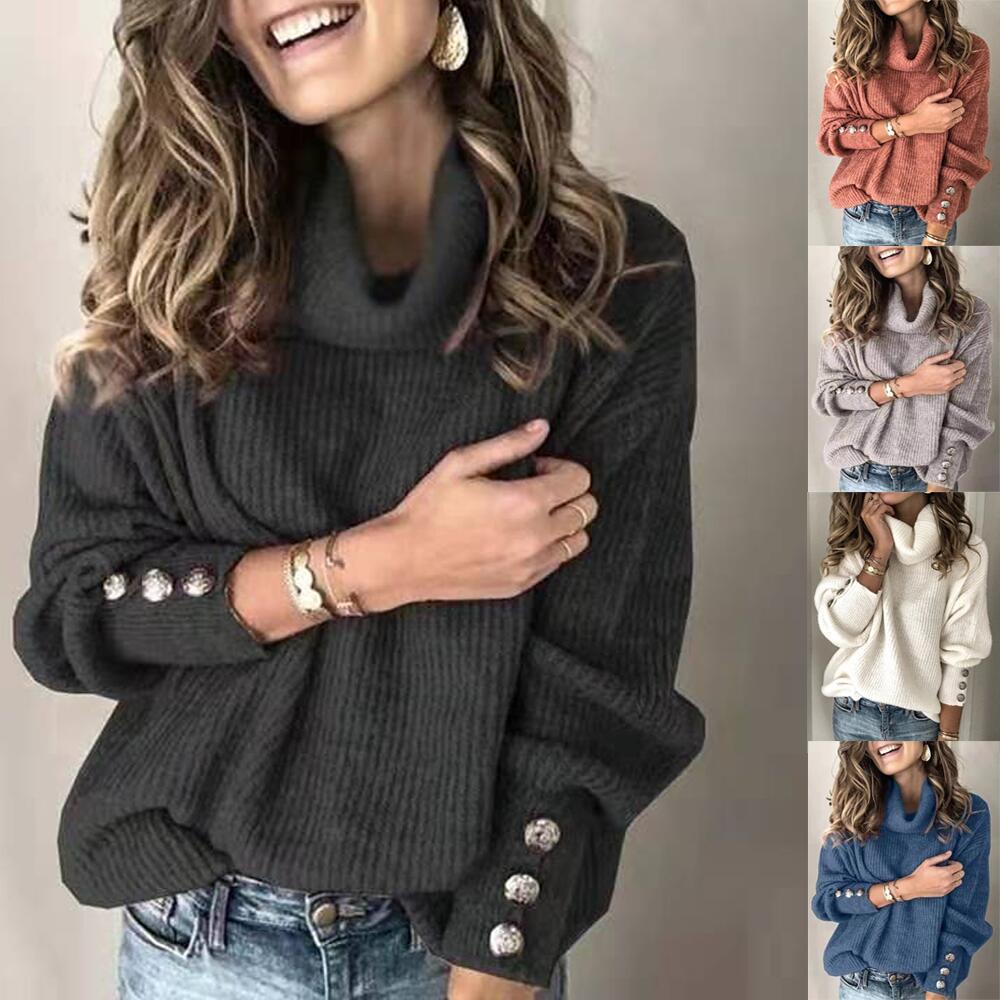 Clara - Strickpullover Kaschmir mit Rollkragen und Zierknöpfen