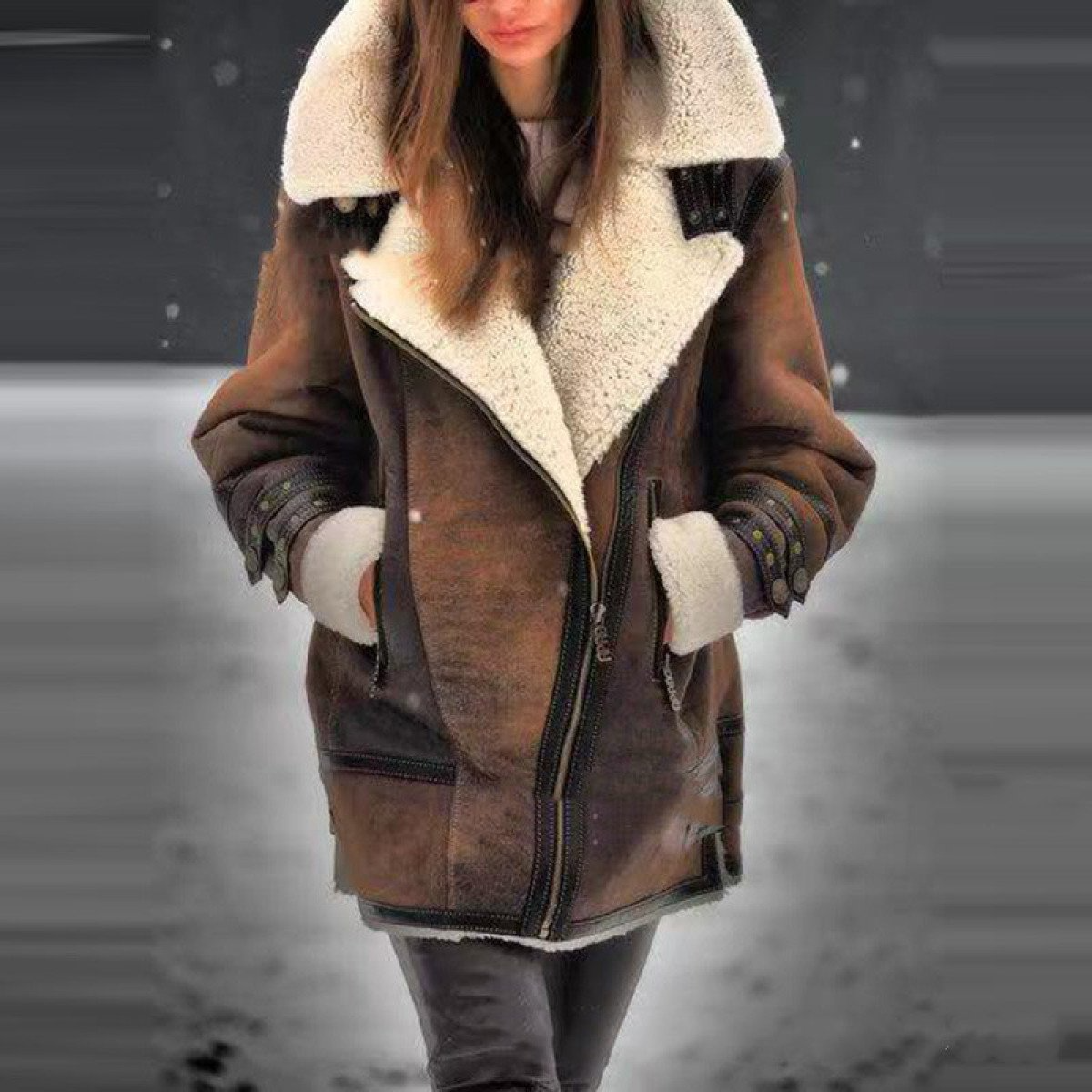 Hannah - Damen Lammfell Lederjacke mit Fellkragen