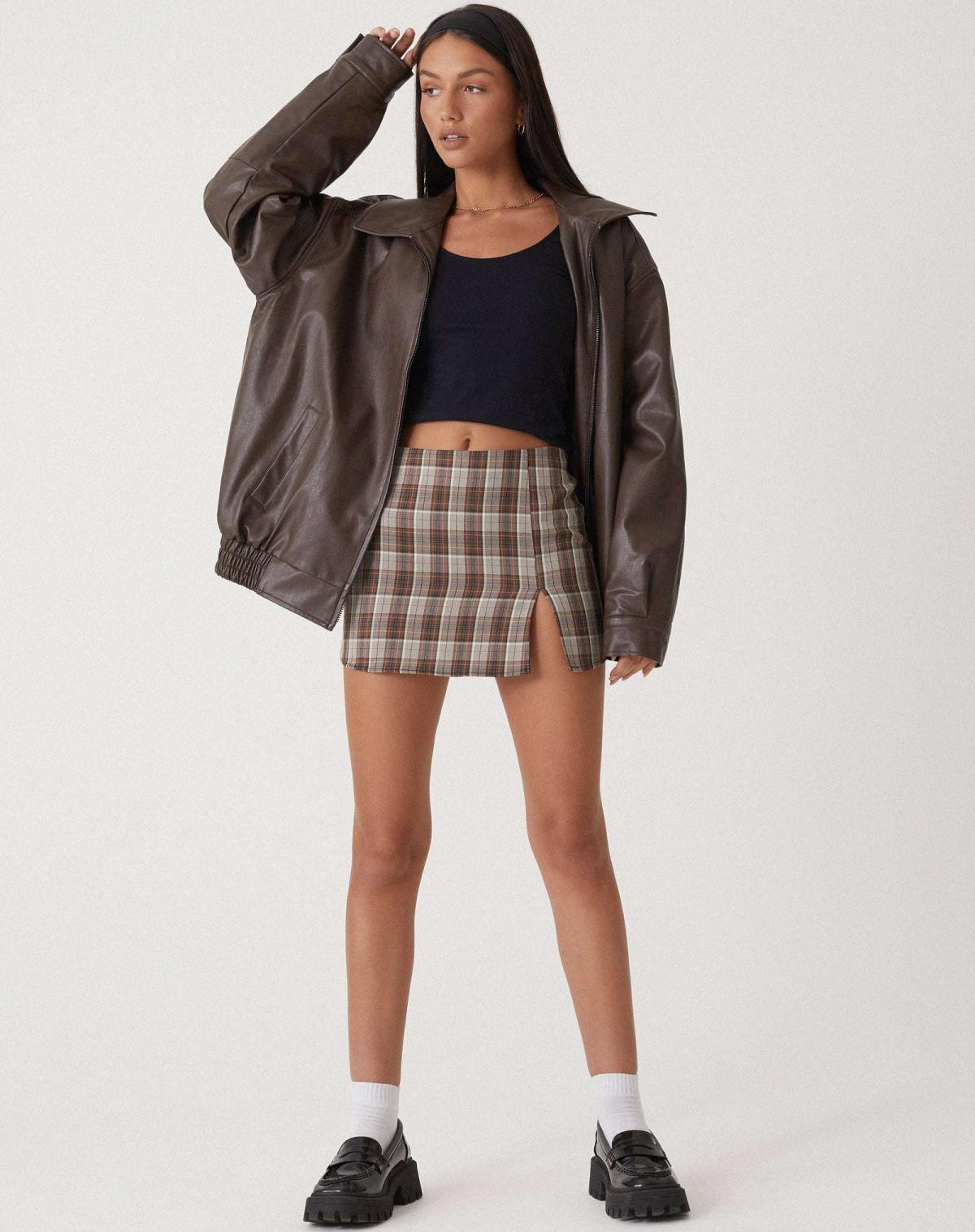 Mara - Damen Minirock mit Schlitz und Karomuster